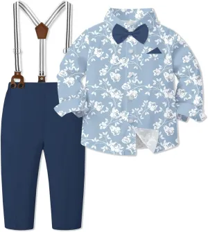 SANGTREE Boys' Long Sleeved Two-piece Set With Suspenders Suitable For All Seasons, 3 Months - 14 Years