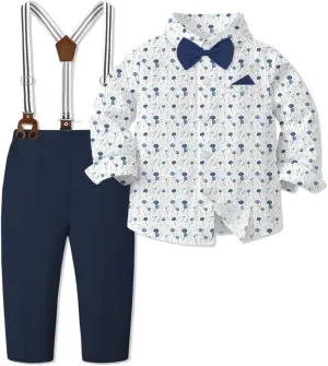 SANGTREE Boys' Long Sleeved Two-piece Set With Suspenders Suitable For All Seasons, 3 Months - 14 Years