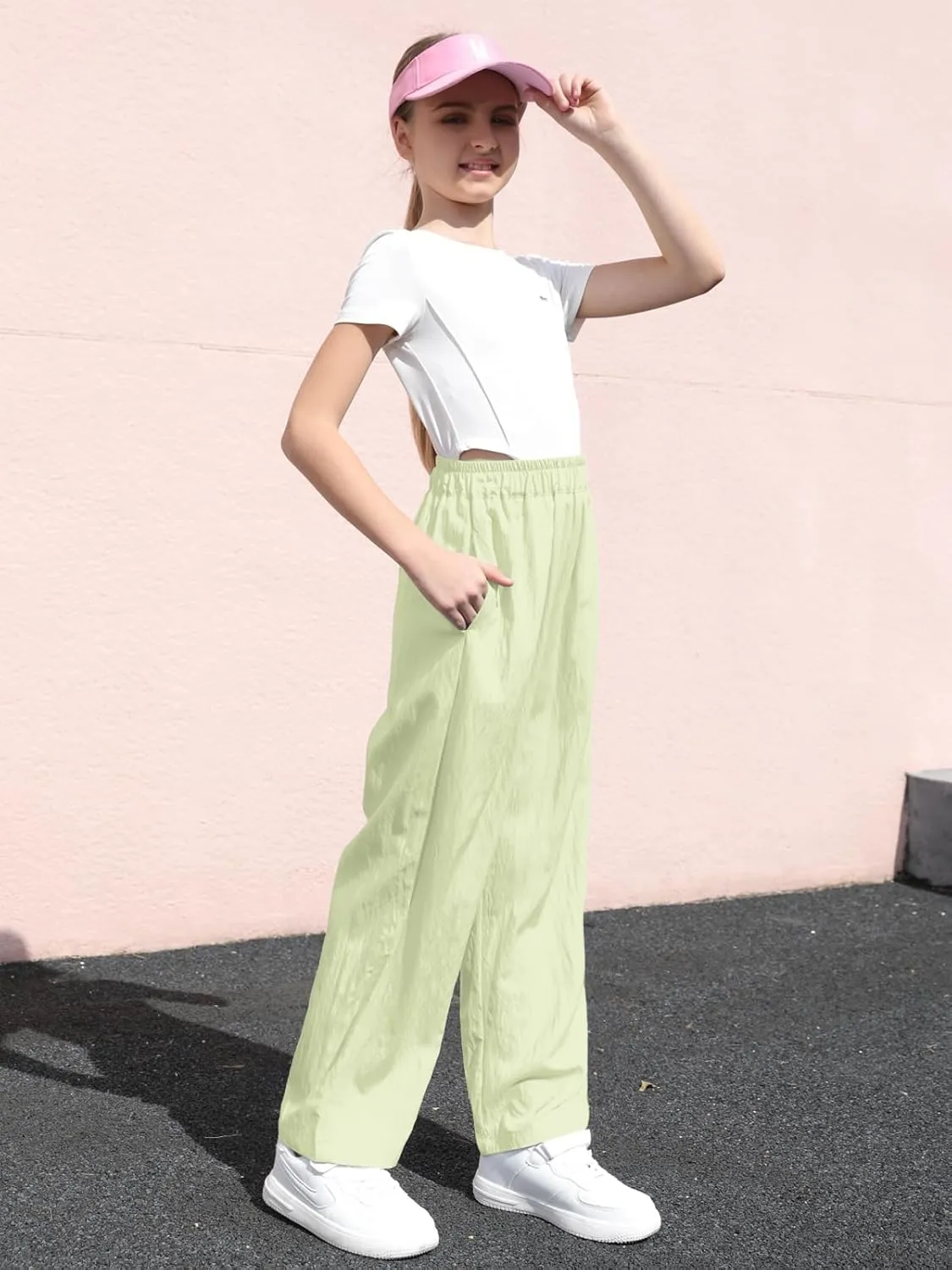 SANGTREE Girls & Woman Wide Leg Pants Lightweight Casual Elastic High Waist Straight Leg Loose Trousers,4 Years - Woman 2XL