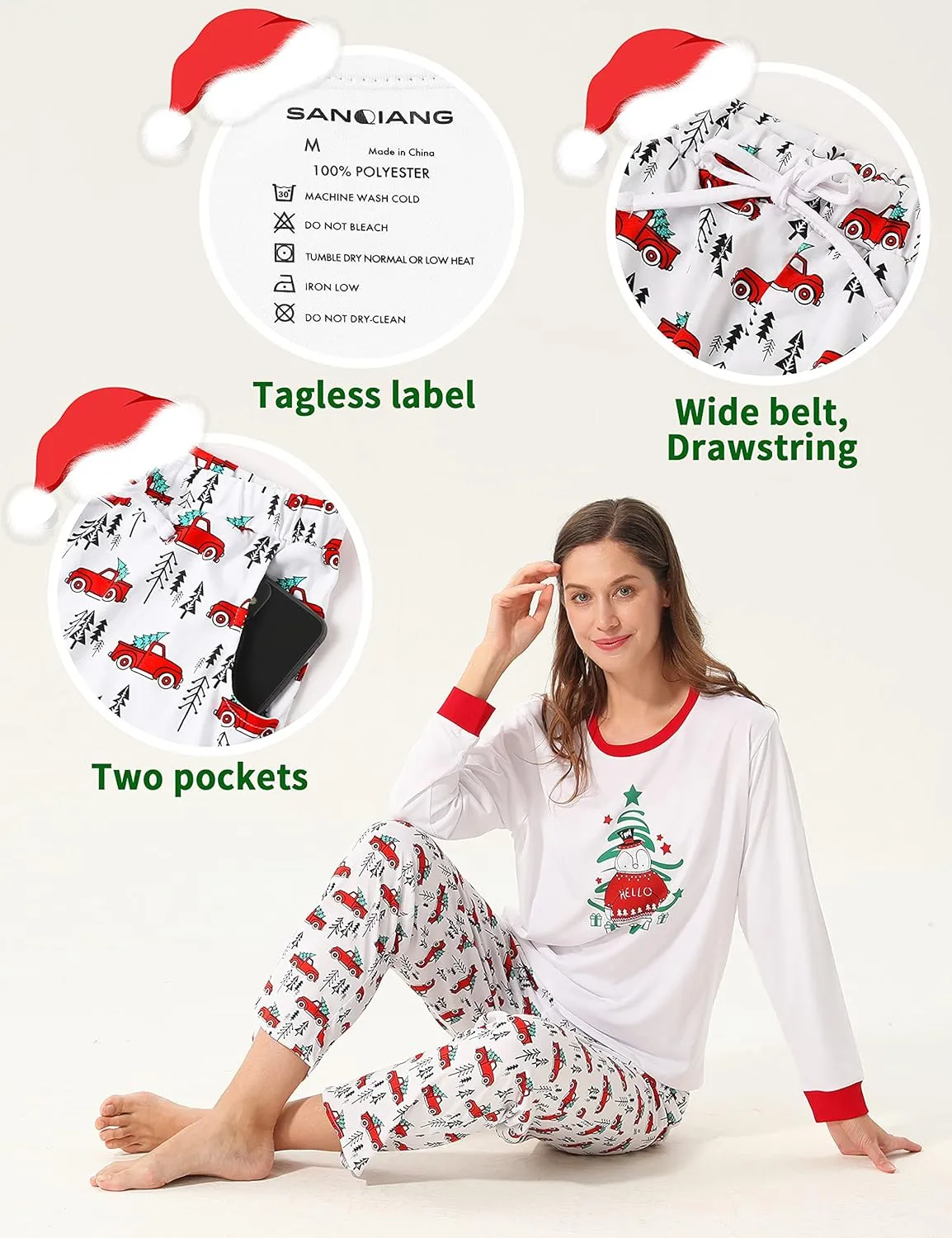 SANQIANG Christmas Matching Family Pajama Sets Long Sleeve Couple Loungewear Holiday Sleepwear for Men & Women