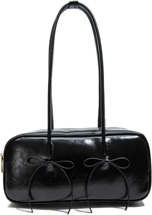 Shoulder Bag for Women with Bow Tie, Retro Swing Zip Shoulder Handbag - Top Handle Hobo Purse for Work/Travel/Shop
