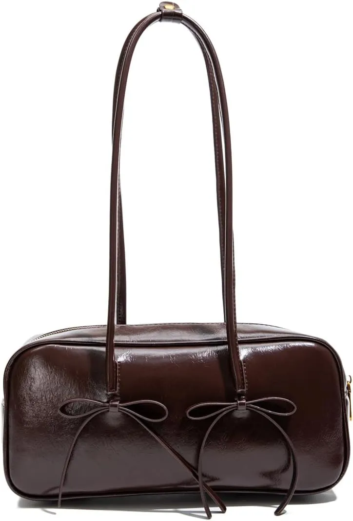 Shoulder Bag for Women with Bow Tie, Retro Swing Zip Shoulder Handbag - Top Handle Hobo Purse for Work/Travel/Shop