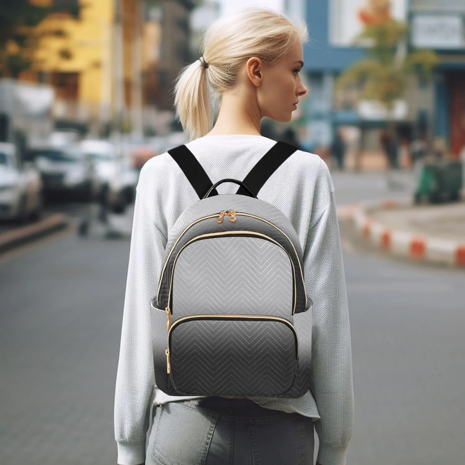 Sinestour Black White Gradient Backpack Purse Lightweight Shoulder Bag Fashion Travel Backpack Handbags for Teenage Women Work Ladies