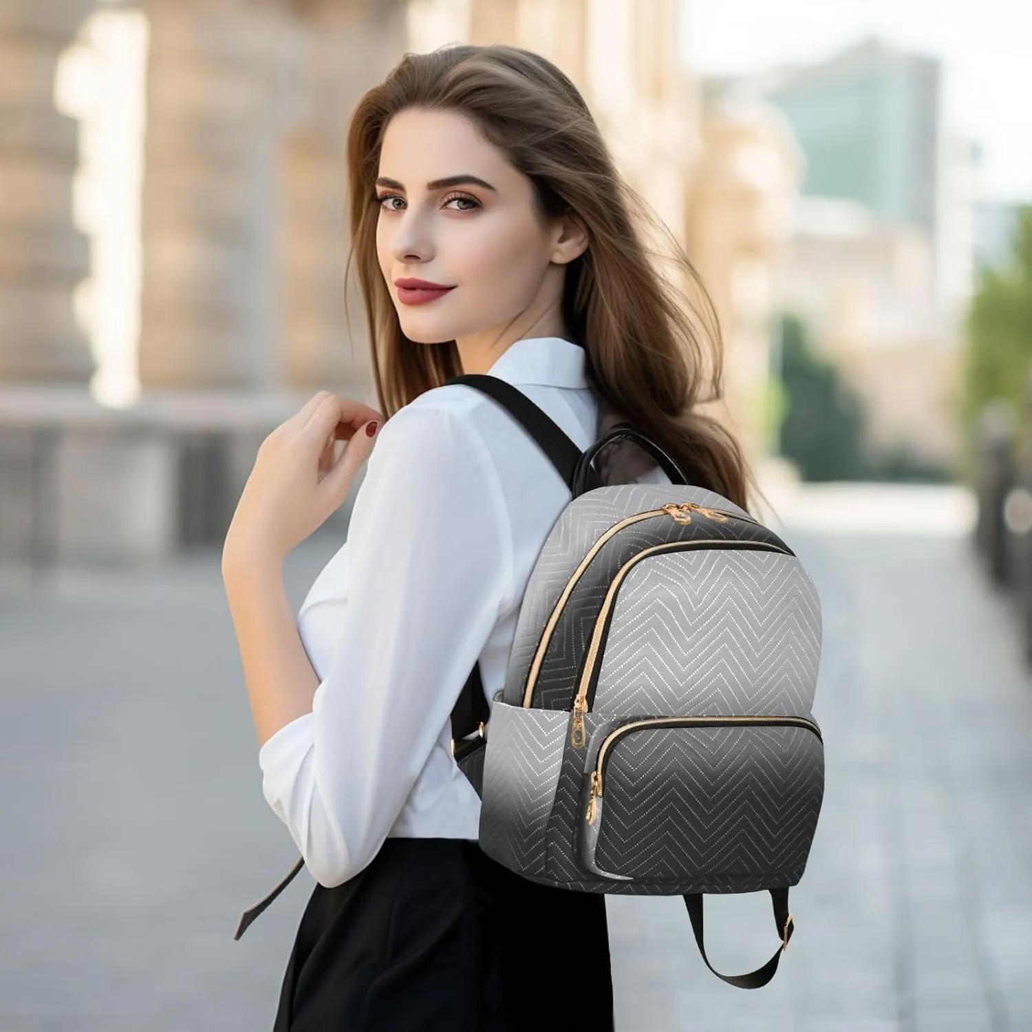 Sinestour Black White Gradient Backpack Purse Lightweight Shoulder Bag Fashion Travel Backpack Handbags for Teenage Women Work Ladies