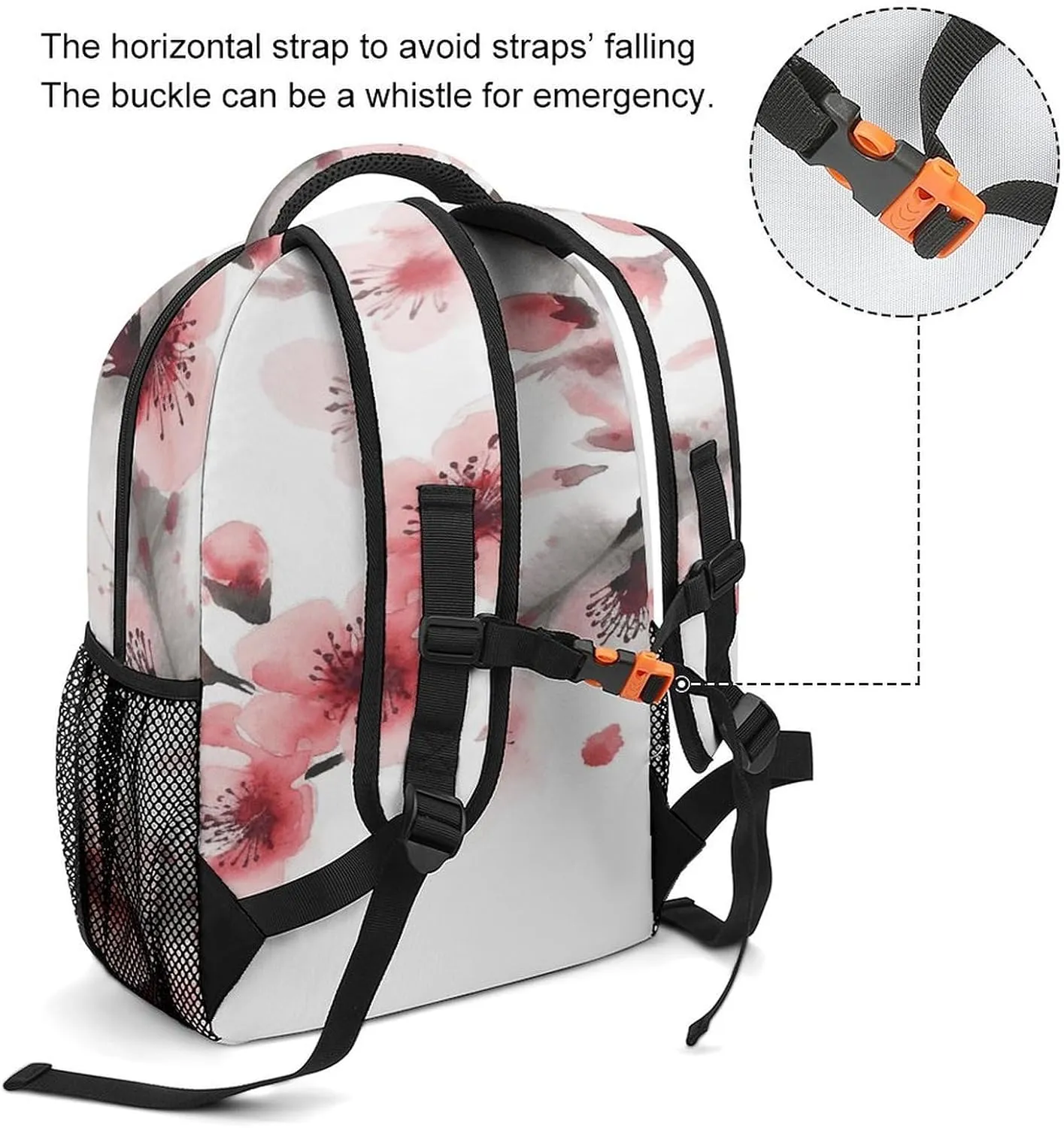 Small Backpacks Personalized Asian Watercolor Cherry Florals Printing Travel Bag Lightweight Travel Backpack For Women Men