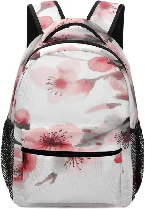 Small Backpacks Personalized Asian Watercolor Cherry Florals Printing Travel Bag Lightweight Travel Backpack For Women Men