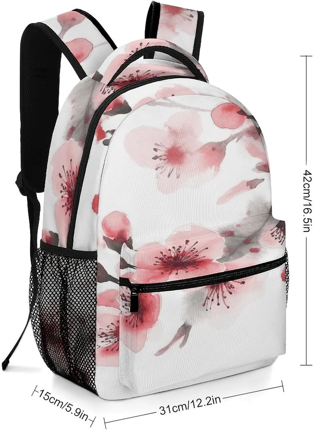 Small Backpacks Personalized Asian Watercolor Cherry Florals Printing Travel Bag Lightweight Travel Backpack For Women Men