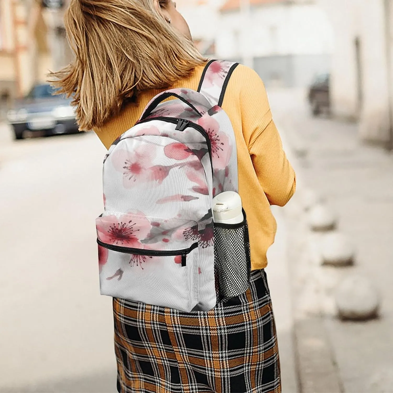 Small Backpacks Personalized Asian Watercolor Cherry Florals Printing Travel Bag Lightweight Travel Backpack For Women Men