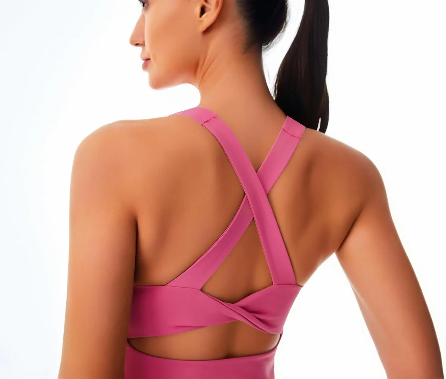 Smooth Workout Tank Top with Built-in Bra for Women Cross Back Athletic Yoga Tops Stretchy Sports Camisole for Gym Pilates
