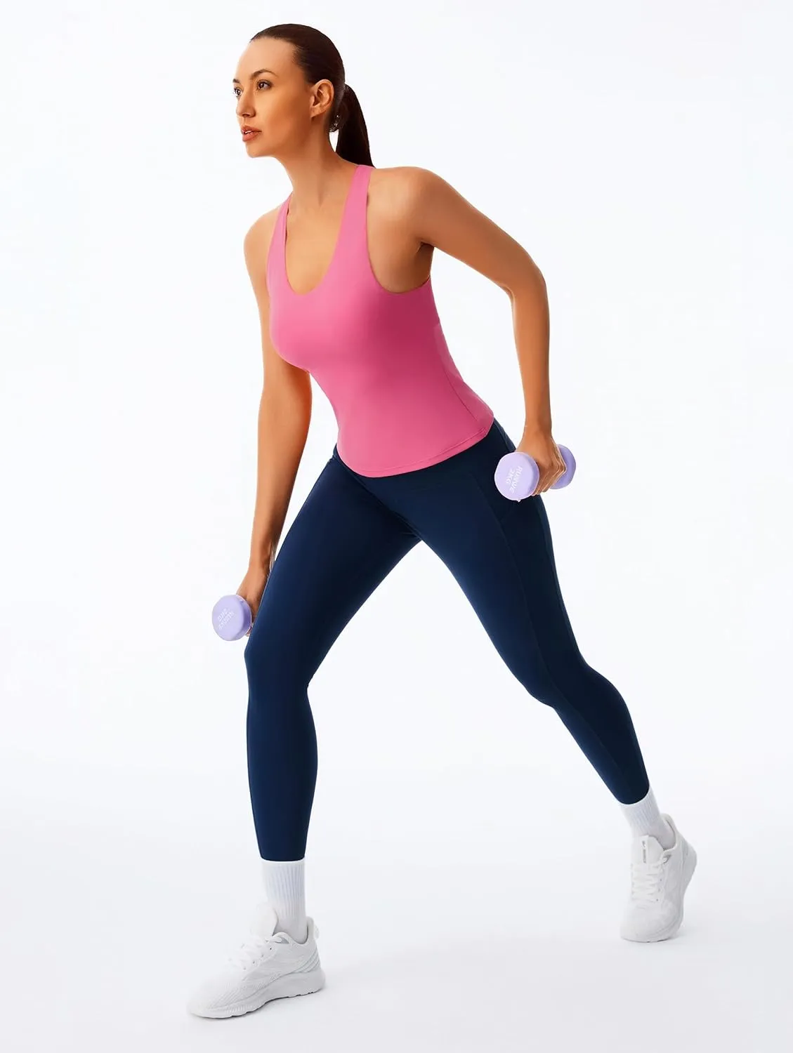 Smooth Workout Tank Top with Built-in Bra for Women Cross Back Athletic Yoga Tops Stretchy Sports Camisole for Gym Pilates