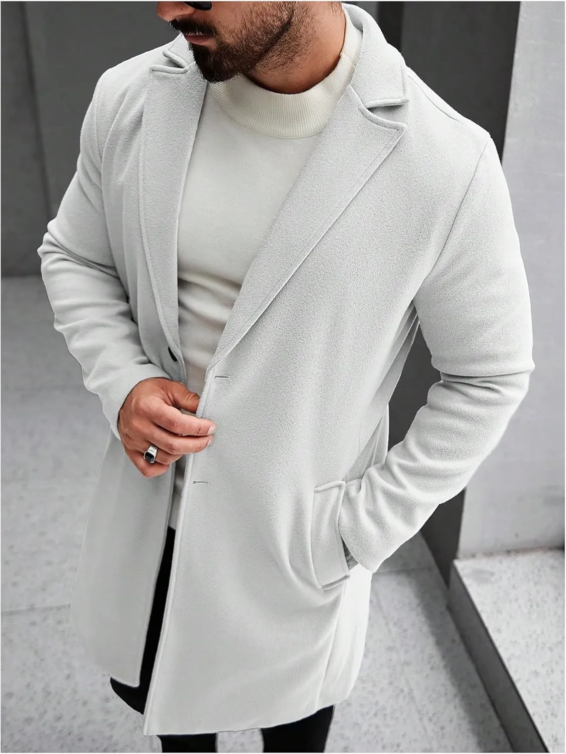 SOLY HUX Men's Lapel Long Sleeve Single Breasted Overcoat Work Casual Coat with Pockets