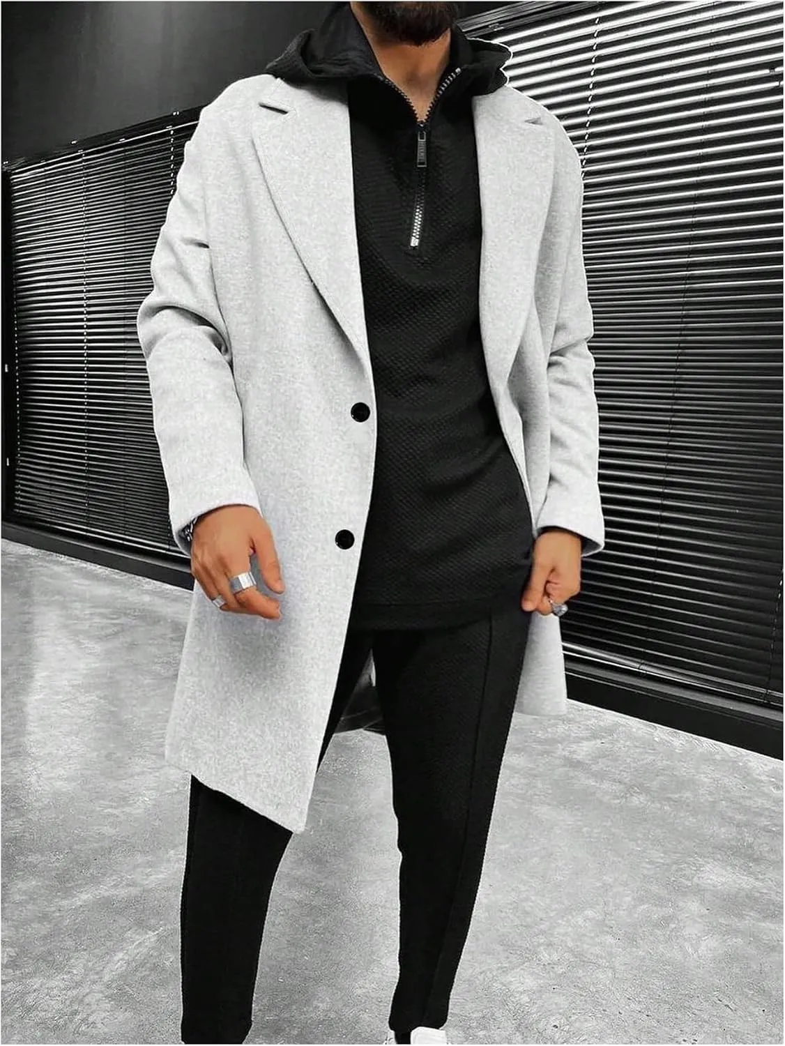 SOLY HUX Men's Lapel Long Sleeve Single Breasted Overcoat Work Casual Coat with Pockets