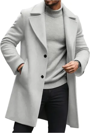 SOLY HUX Men's Lapel Long Sleeve Single Breasted Overcoat Work Casual Coat with Pockets