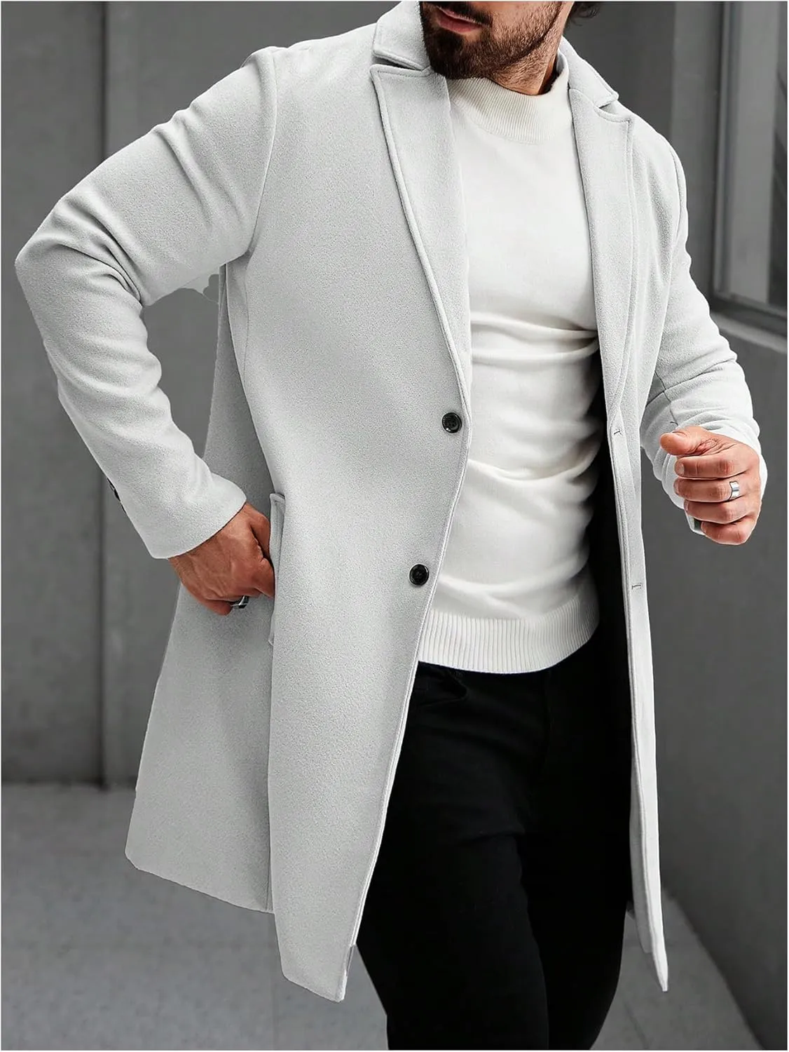 SOLY HUX Men's Lapel Long Sleeve Single Breasted Overcoat Work Casual Coat with Pockets