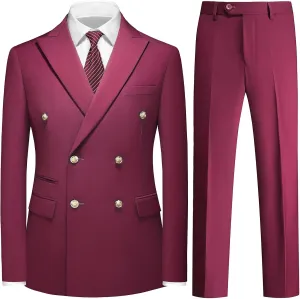 Suit for Men Solid Double Breasted 2 Piece Tuxedo Set Regular Fit Peak Lapels Jacket and Pants