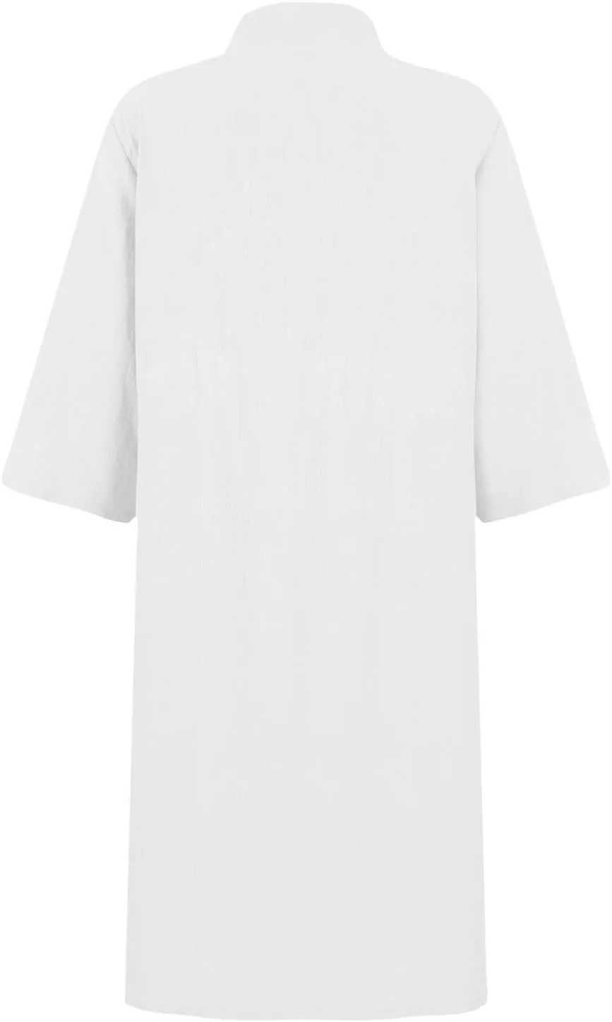 Summer Dresses for Women 2024 Casual Button Down Midi Shirt Dress Beach Half Sleeve V Neck Knee Length Dress