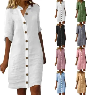 Summer Dresses for Women 2024 Casual Button Down Midi Shirt Dress Beach Half Sleeve V Neck Knee Length Dress