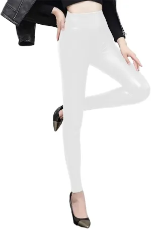 Summer Women Faux Leather Matte Solid Pants High Waist Elastic Band Butt Lift Sexy Stretch Trousers Custom Slim Leggings