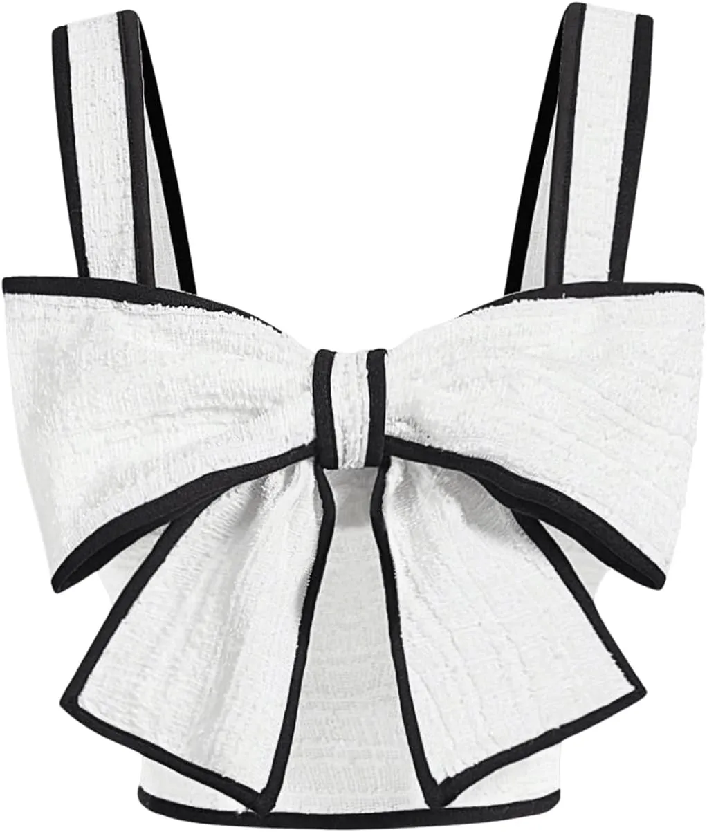 SweatyRocks Women's Bow Knot Tank Top Sleeveless Wide Strap Slim Fitted Cropped Camisole