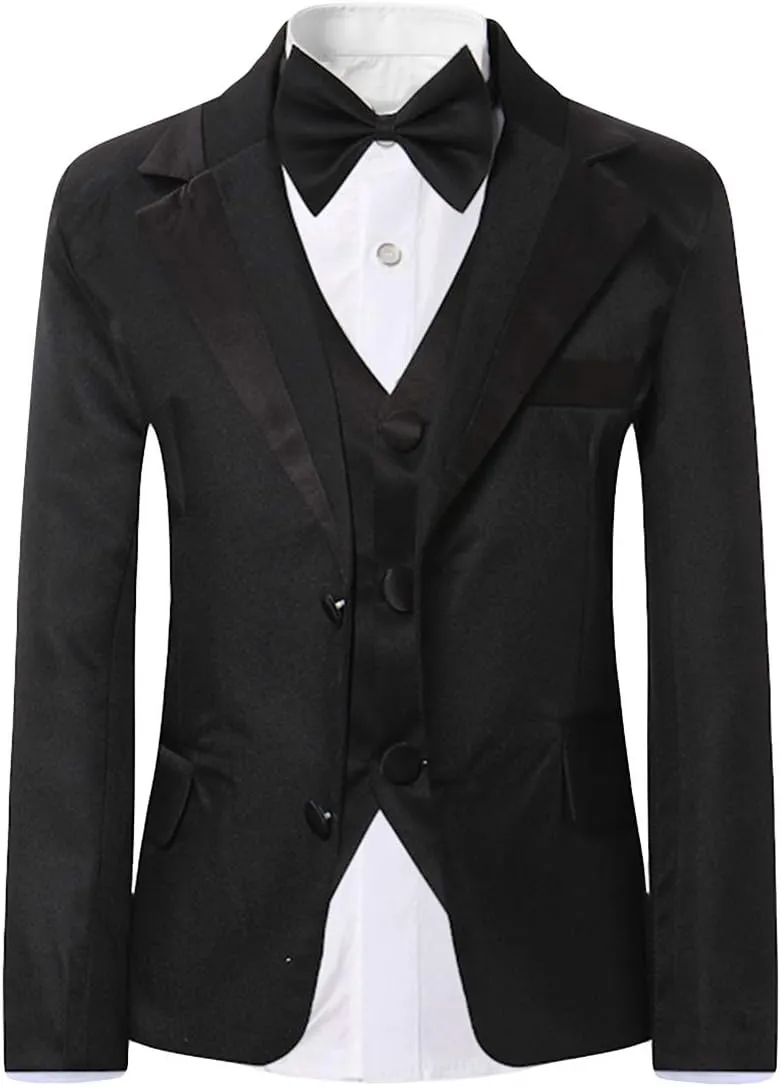 SWOTGdoby Boys Slim Fit Suits 4 Pieces Blazer Vest Pants Bowtie Jacket with Gold Rims for Wedding Party Prom