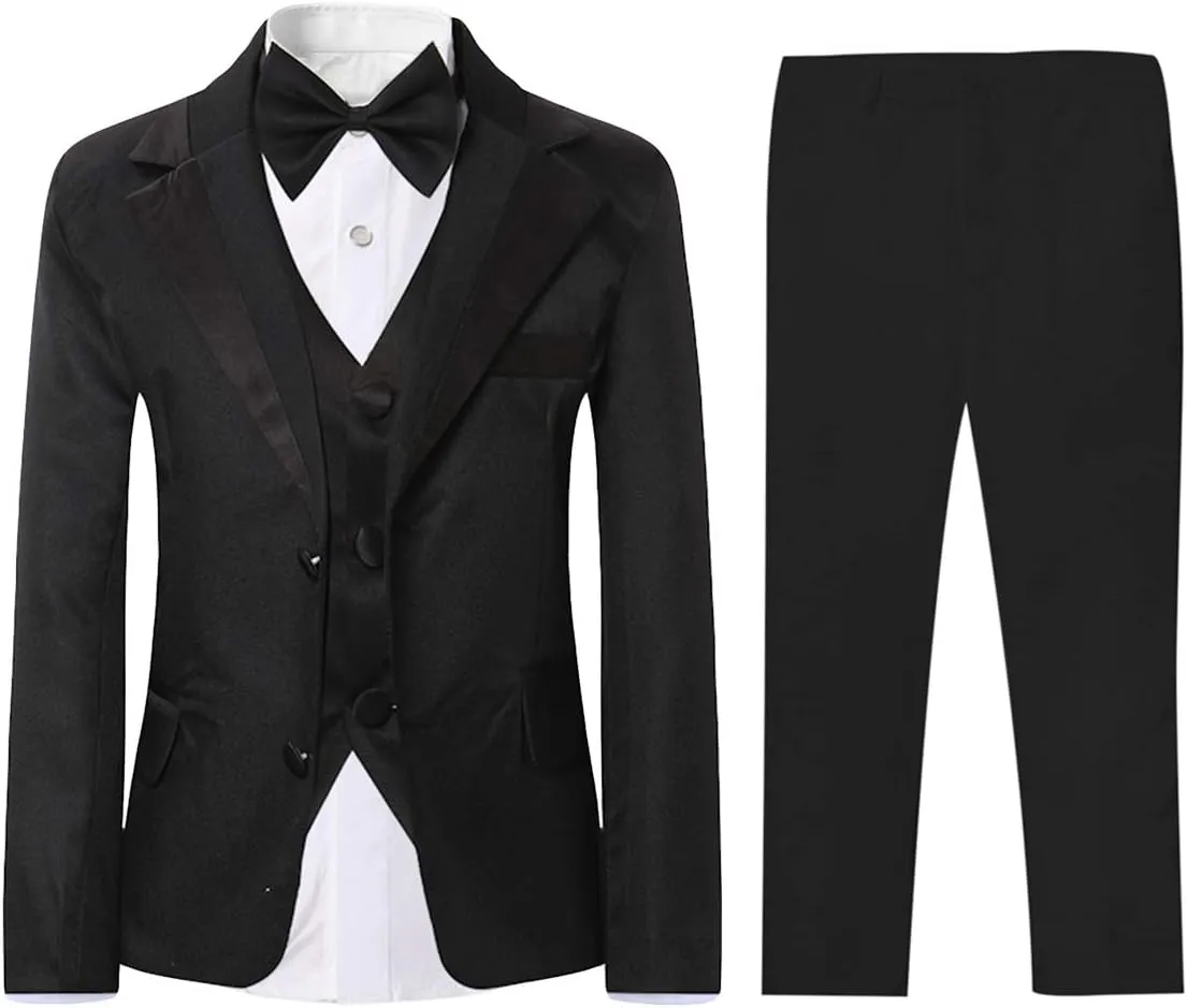 SWOTGdoby Boys Slim Fit Suits 4 Pieces Blazer Vest Pants Bowtie Jacket with Gold Rims for Wedding Party Prom