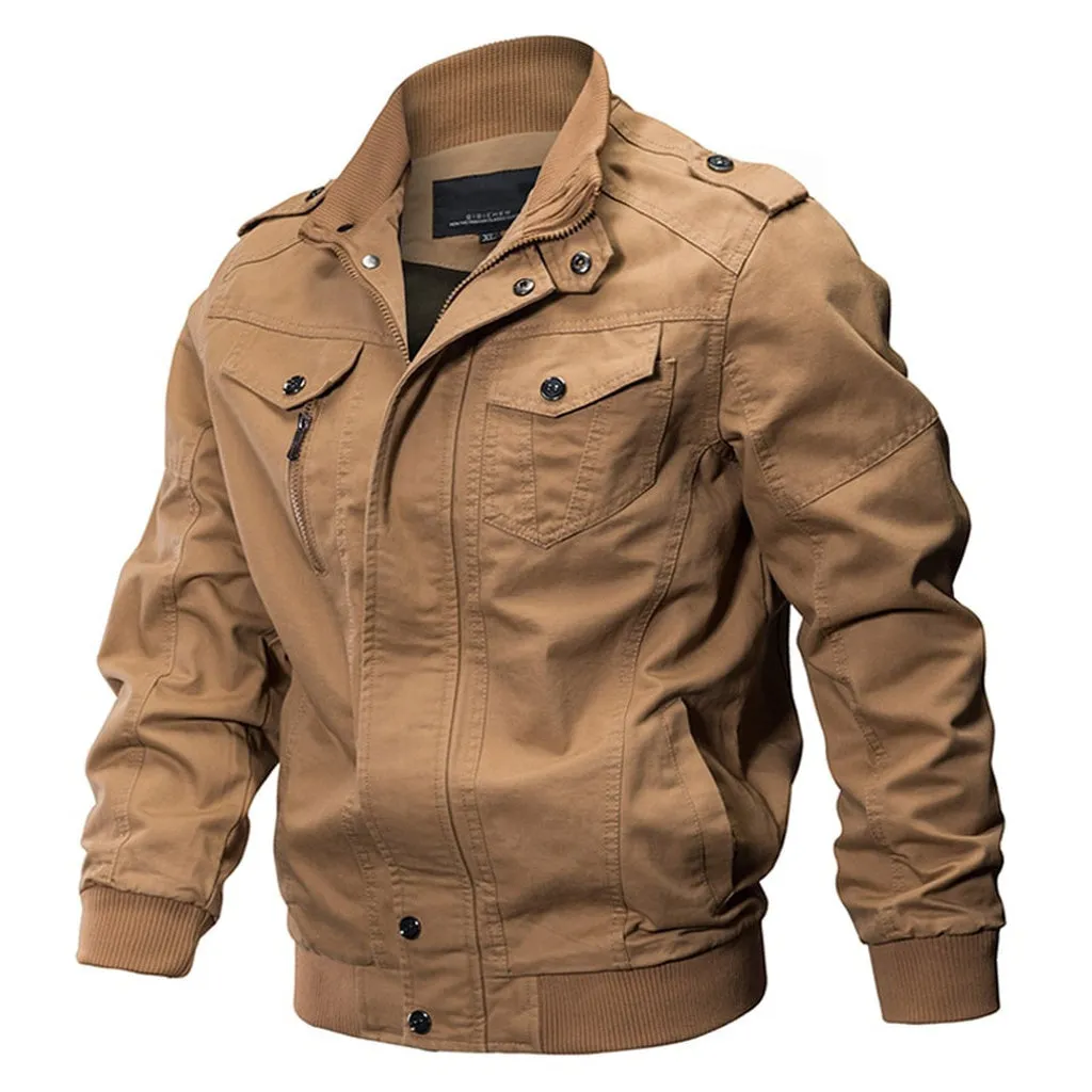 TACVASEN Military Jacket Men Winter Bomber Jacket Coat Army Safari Cotton Pilot Jacket Autumn Fashion Casual Cargo Slim Fit Coat