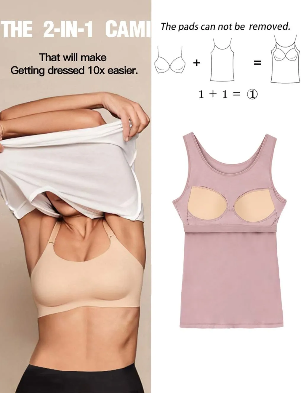Tank Top with Built in Bra Cup for Women Casual Wide Strap Sleevless Layer Camisole Yoga Top Pack S-3XL