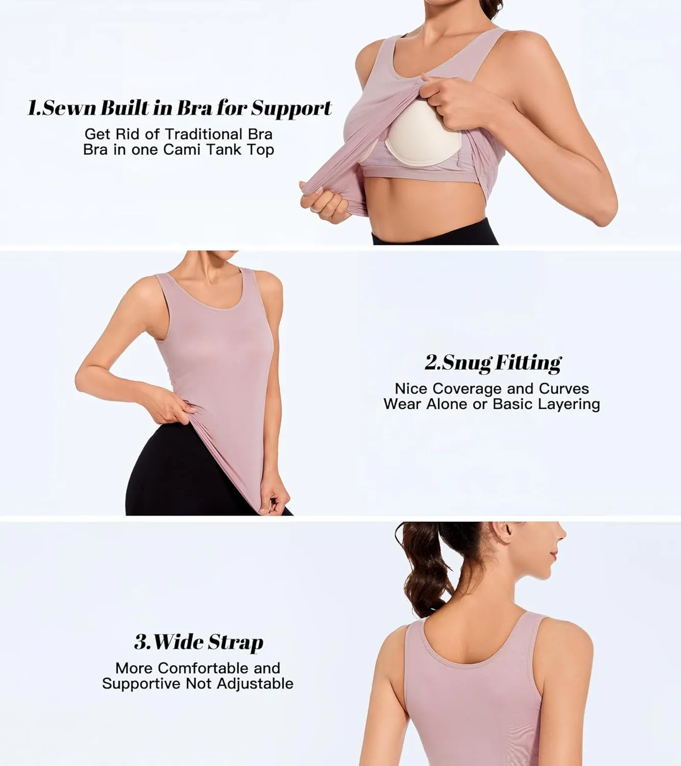 Tank Top with Built in Bra Cup for Women Casual Wide Strap Sleevless Layer Camisole Yoga Top Pack S-3XL