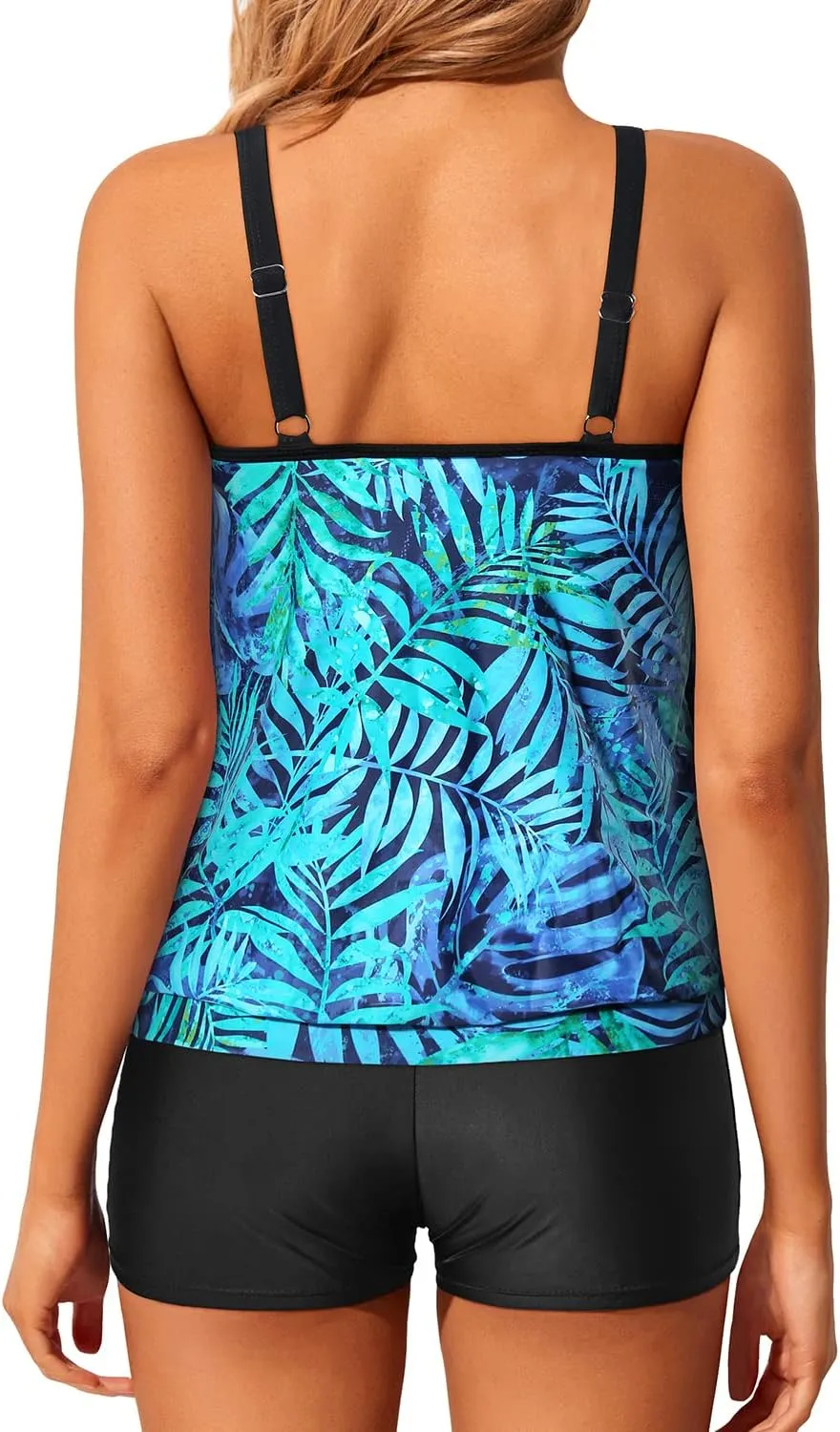 Tempt Me Women Two Piece Tankini Swimsuits Blouson Modest Swim Top Boyshort Bathing Suits