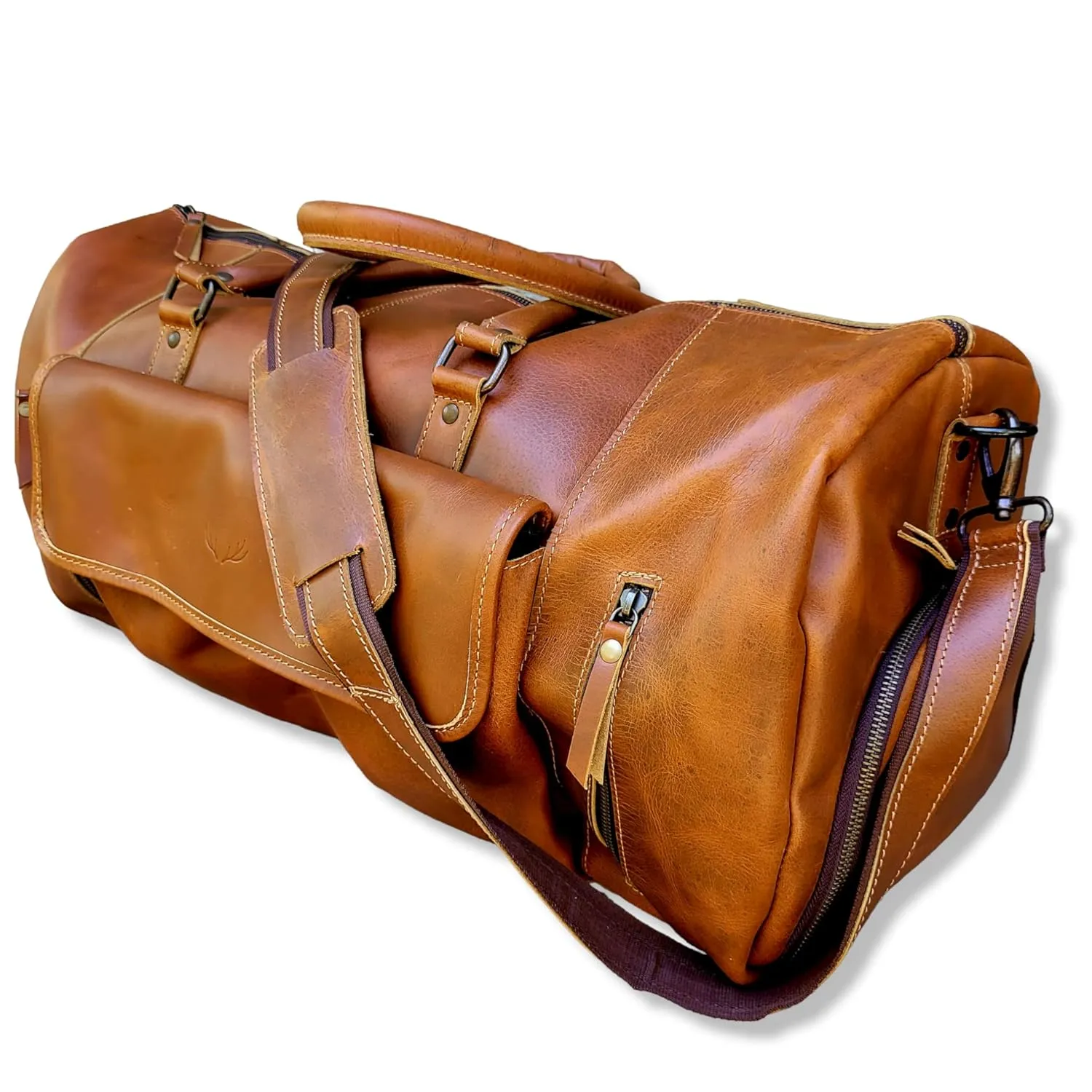 The Denali Vintage Antique Saddle Brown Leather Weekender Duffel Bag