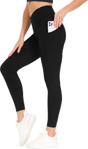 THE GYM PEOPLE Women's Cross Waist Workout Leggings Tummy Control High Waisted Athletic Yoga Pants with Pockets