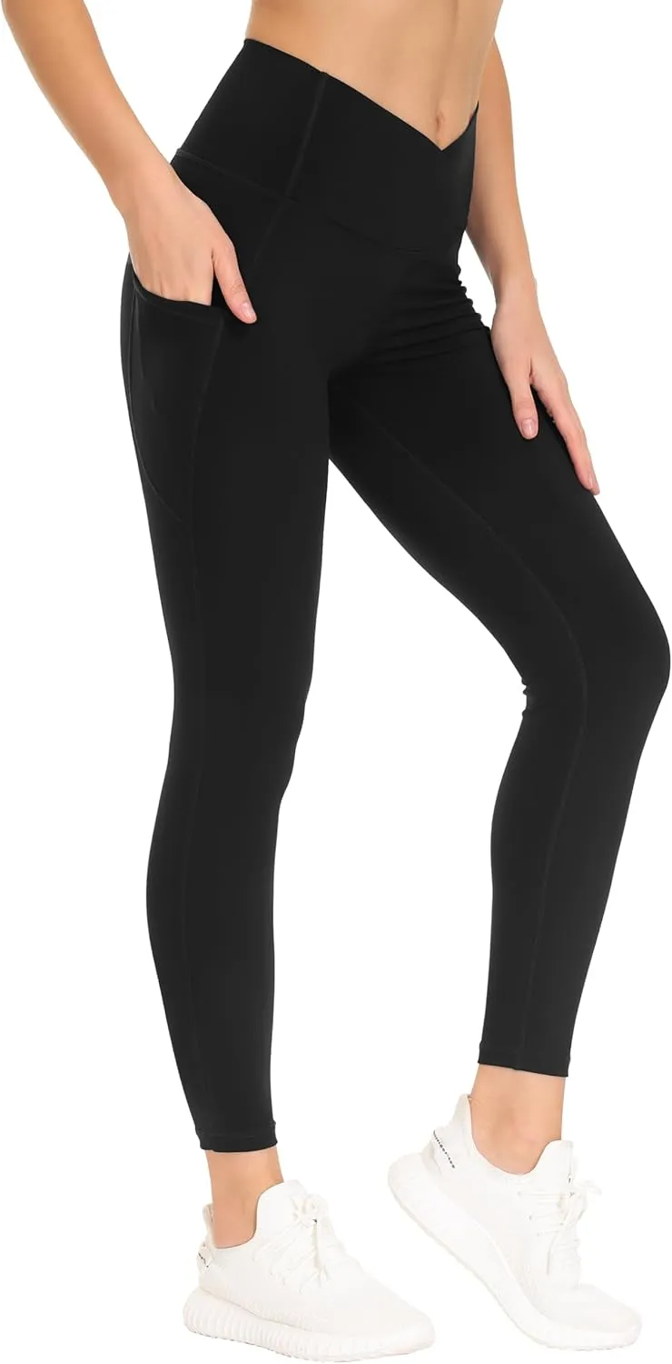 THE GYM PEOPLE Women's Cross Waist Workout Leggings Tummy Control High Waisted Athletic Yoga Pants with Pockets