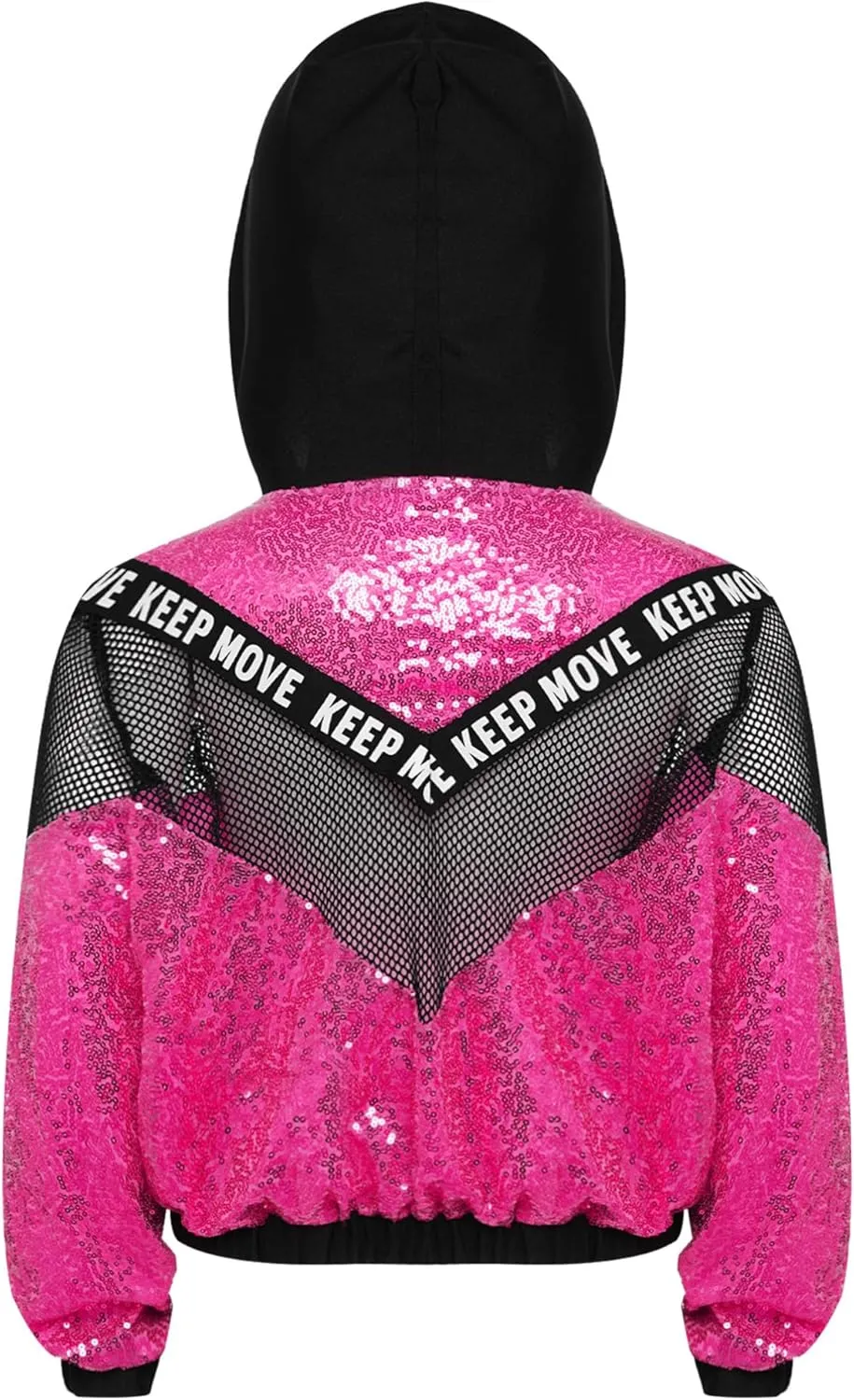 TiaoBug 3Pcs Girls Jazz Dance Outfits Sequin Zip Up Hooded Jacket Cropped Vest with Harem Pants Set
