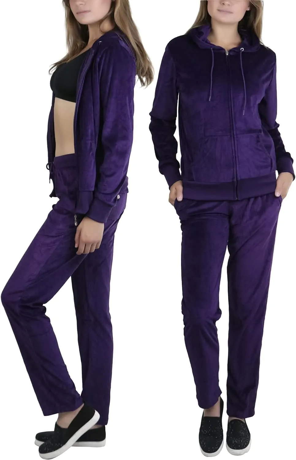ToBeInStyle Women's Velour Tracksuit Zip-Up Hooded Jacket and Matching Pants