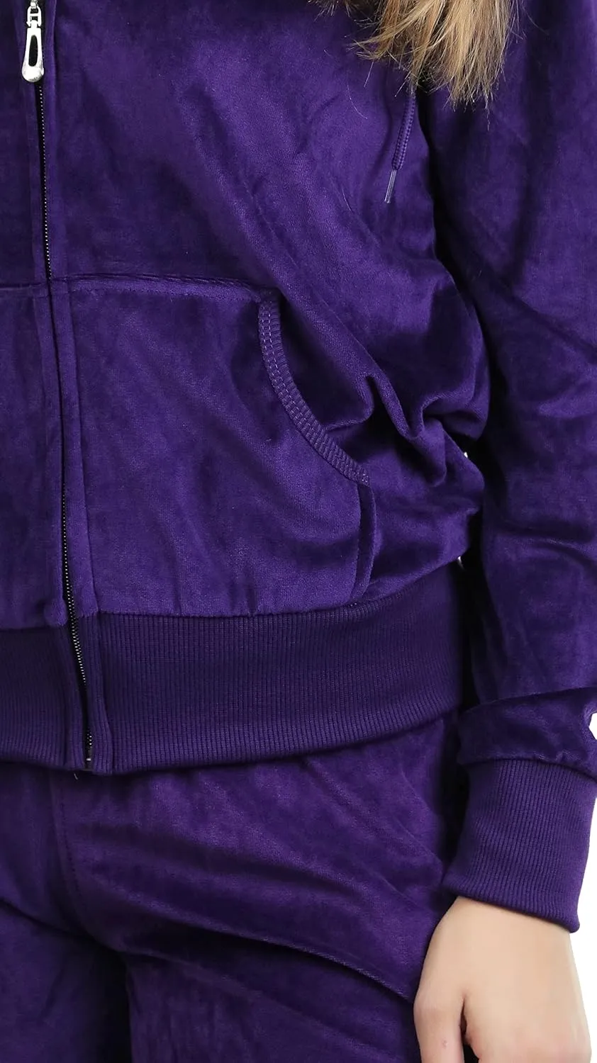 ToBeInStyle Women's Velour Tracksuit Zip-Up Hooded Jacket and Matching Pants