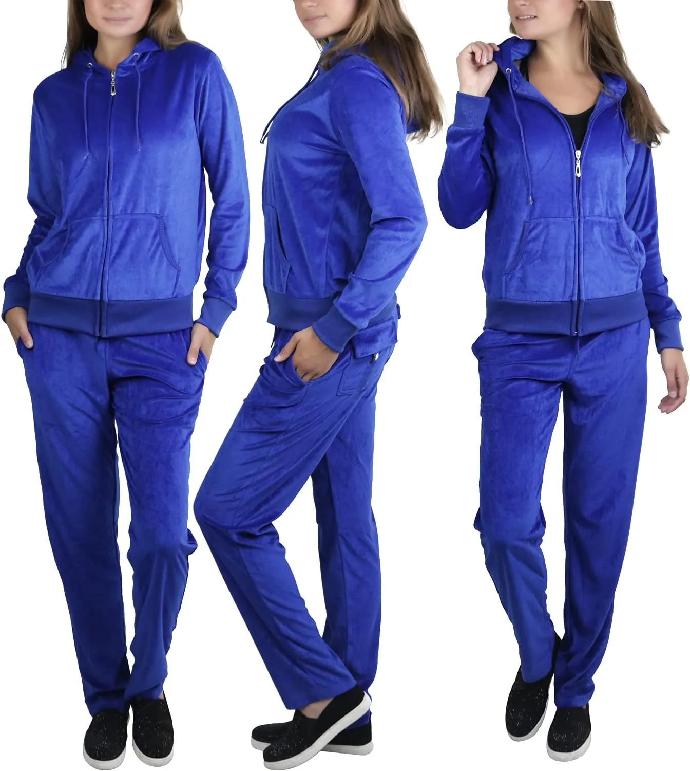 ToBeInStyle Women's Velour Tracksuit Zip-Up Hooded Jacket and Matching Pants