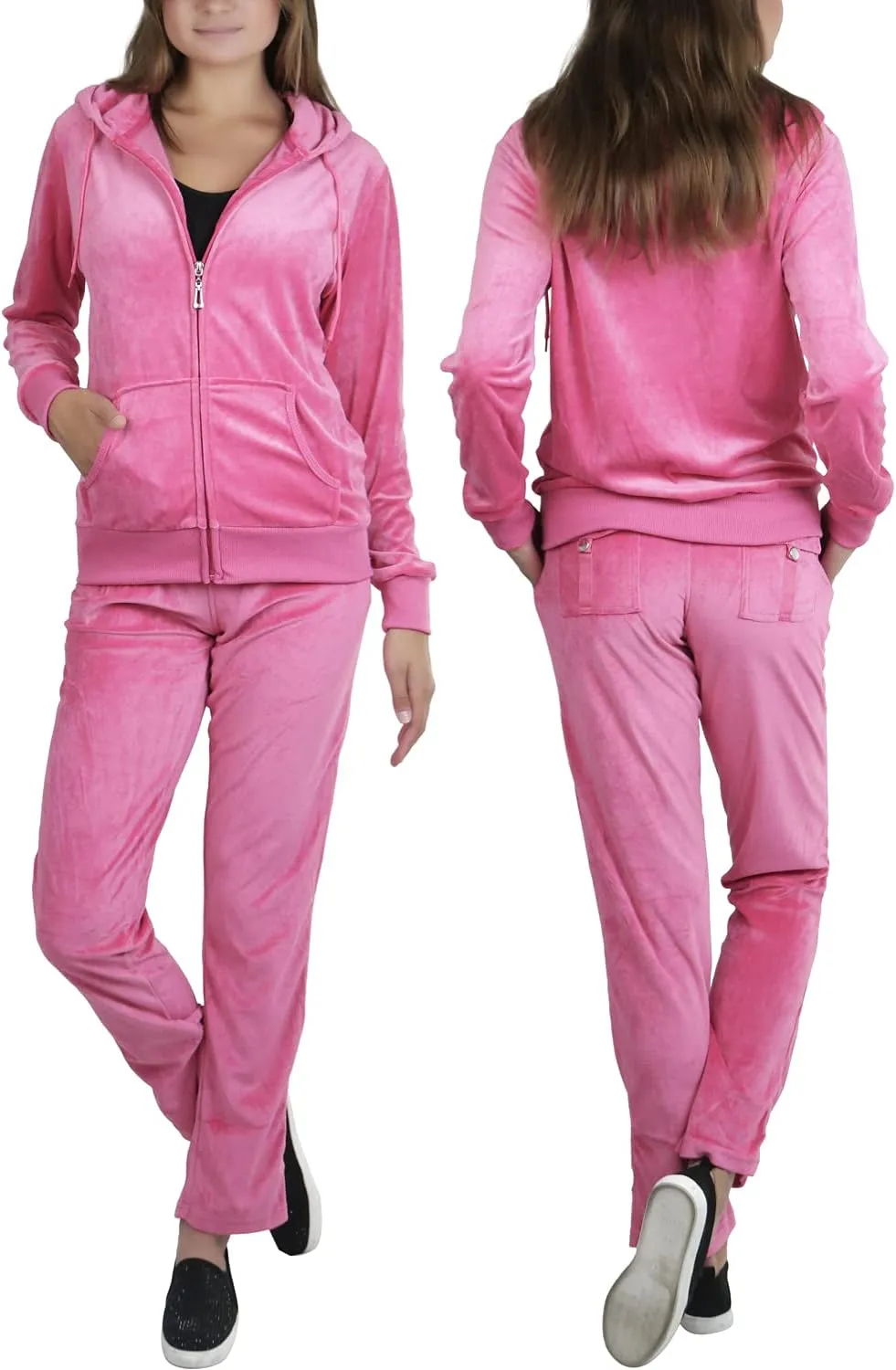 ToBeInStyle Women's Velour Tracksuit Zip-Up Hooded Jacket and Matching Pants