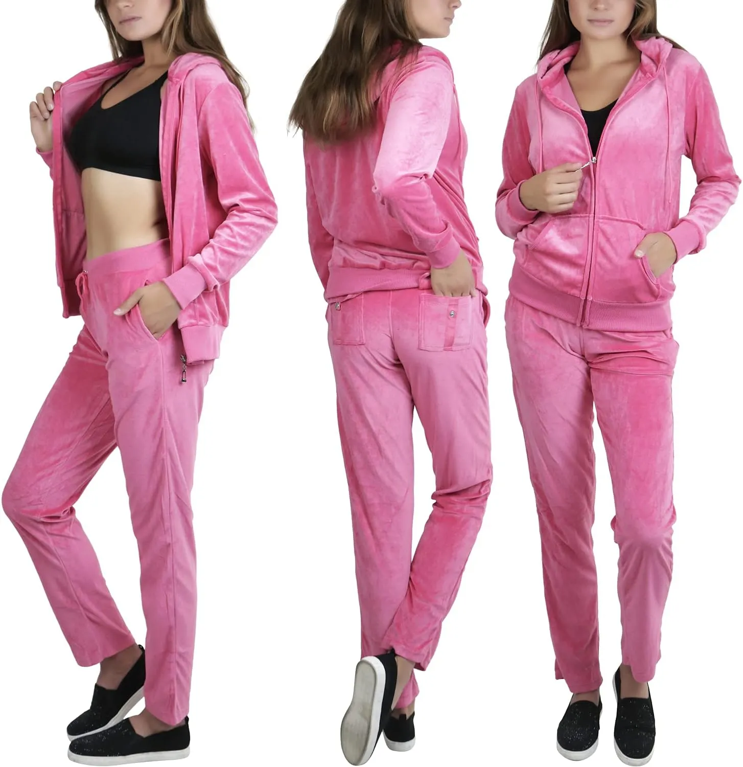 ToBeInStyle Women's Velour Tracksuit Zip-Up Hooded Jacket and Matching Pants