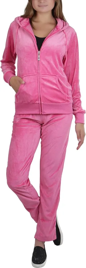 ToBeInStyle Women's Velour Tracksuit Zip-Up Hooded Jacket and Matching Pants