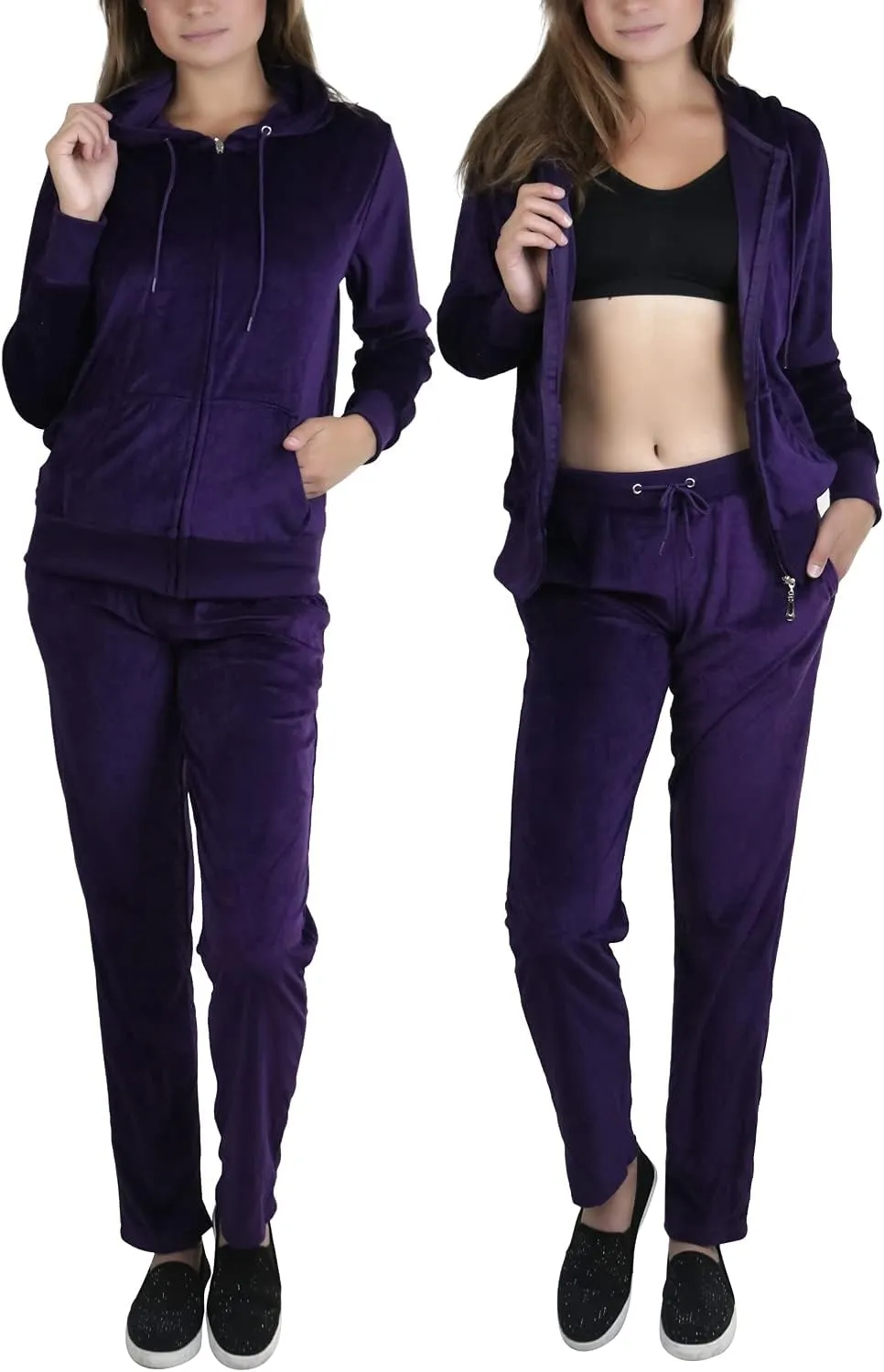 ToBeInStyle Women's Velour Tracksuit Zip-Up Hooded Jacket and Matching Pants