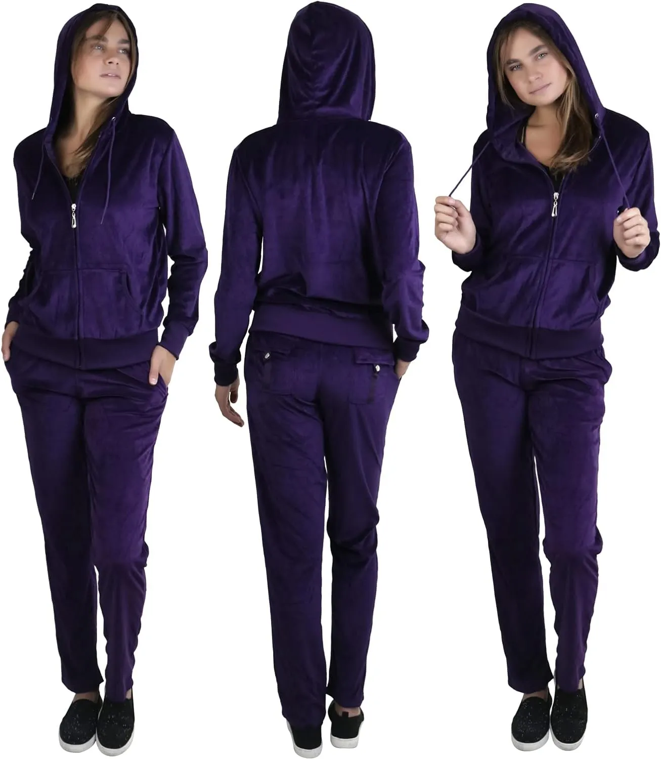 ToBeInStyle Women's Velour Tracksuit Zip-Up Hooded Jacket and Matching Pants