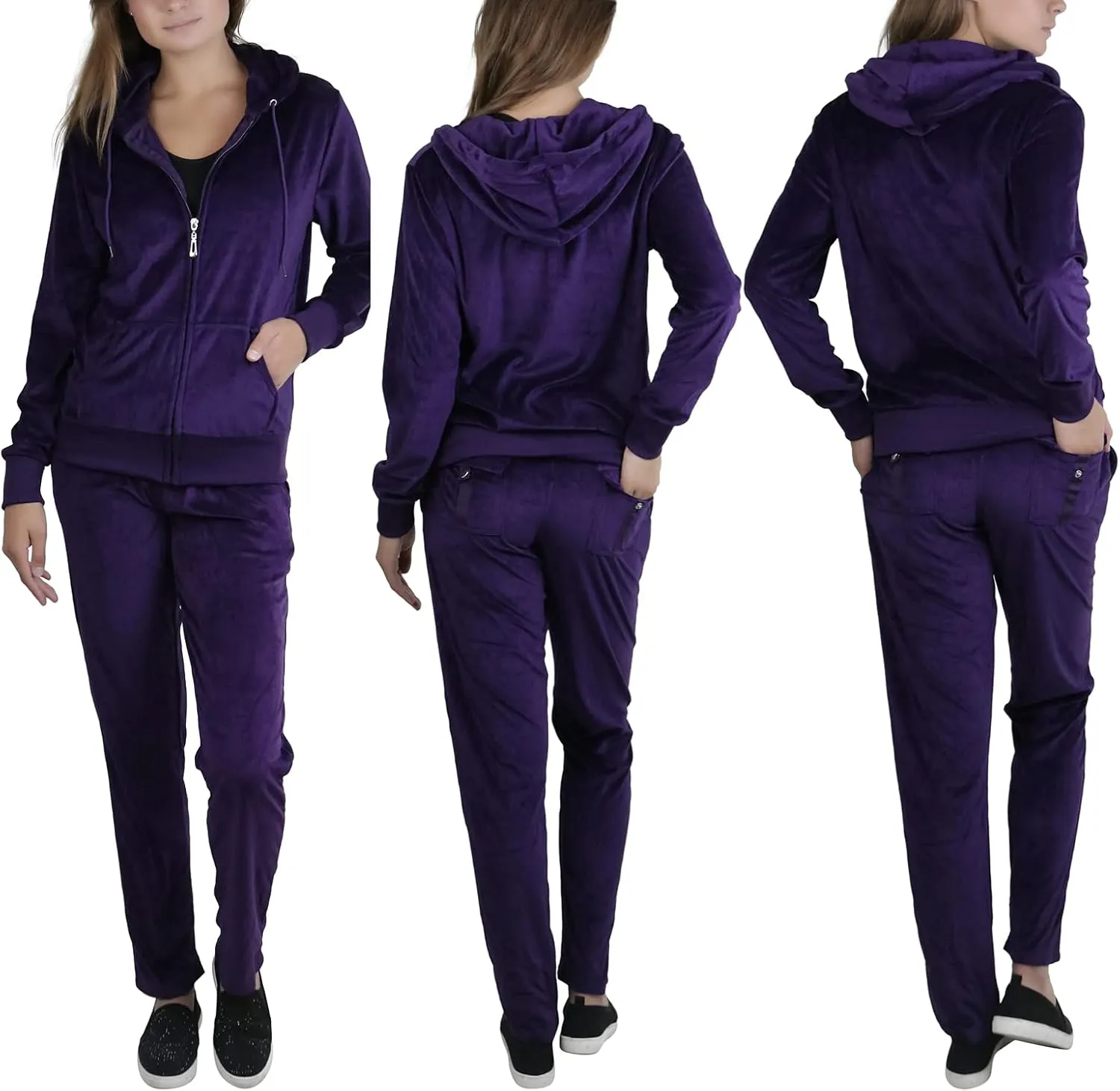 ToBeInStyle Women's Velour Tracksuit Zip-Up Hooded Jacket and Matching Pants
