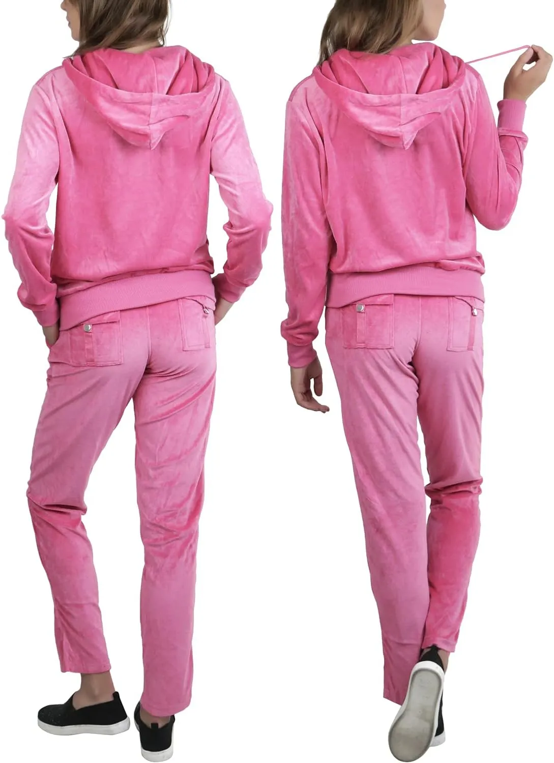 ToBeInStyle Women's Velour Tracksuit Zip-Up Hooded Jacket and Matching Pants