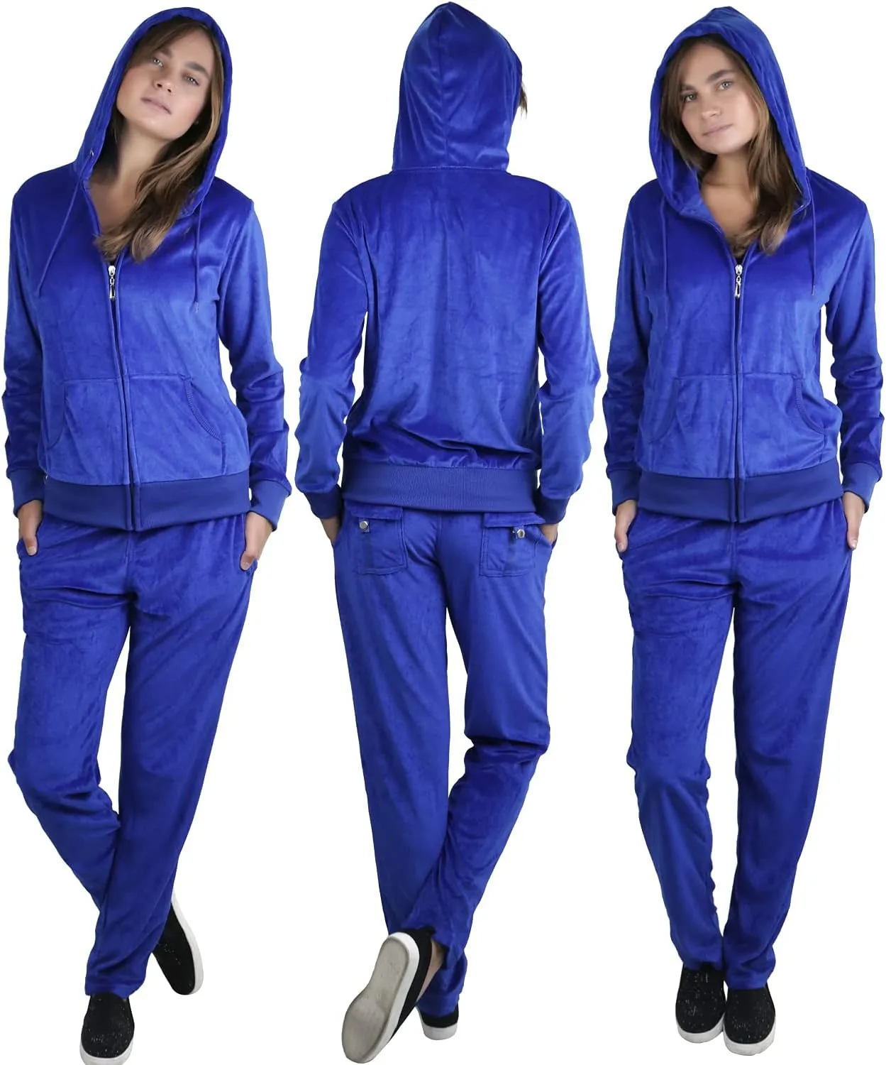 ToBeInStyle Women's Velour Tracksuit Zip-Up Hooded Jacket and Matching Pants