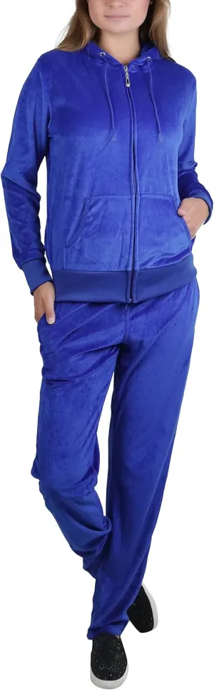 ToBeInStyle Women's Velour Tracksuit Zip-Up Hooded Jacket and Matching Pants