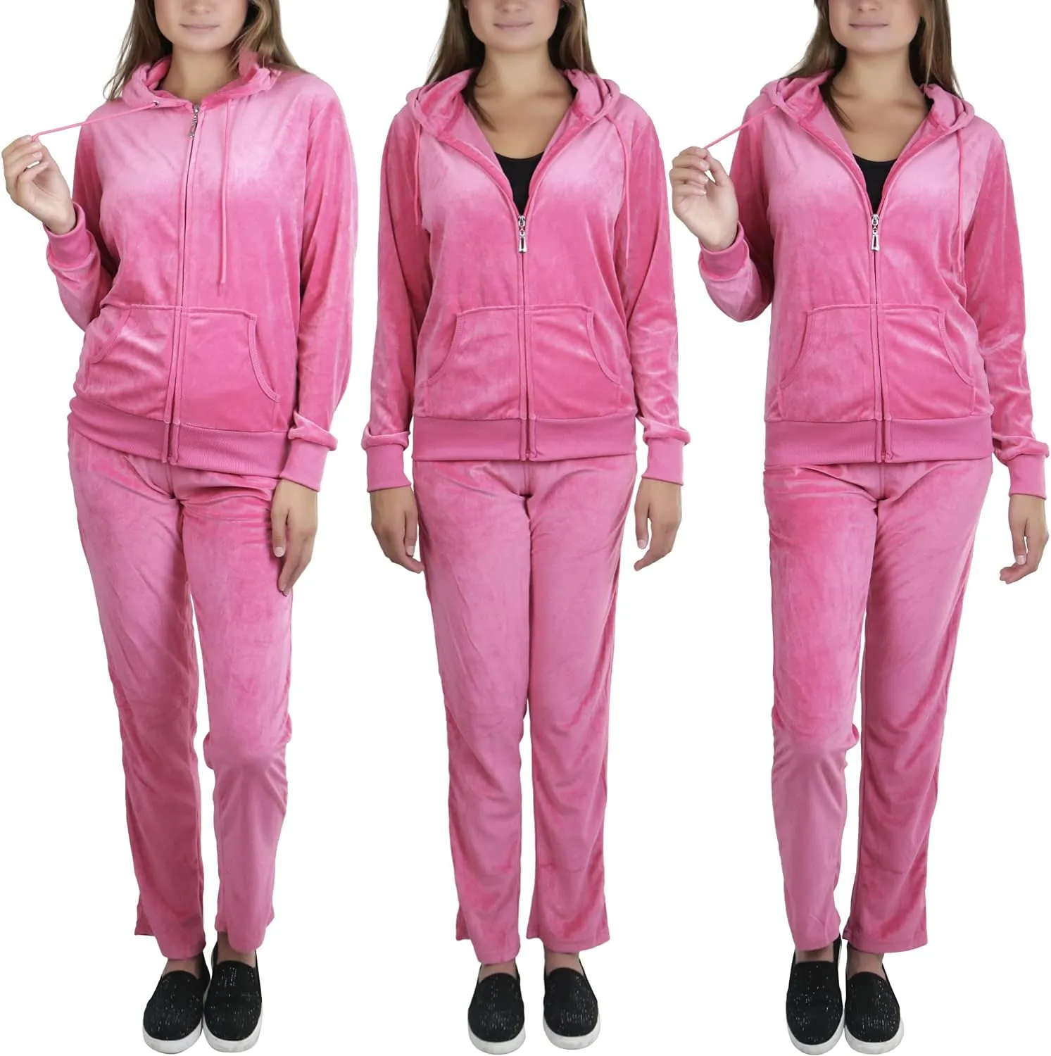 ToBeInStyle Women's Velour Tracksuit Zip-Up Hooded Jacket and Matching Pants