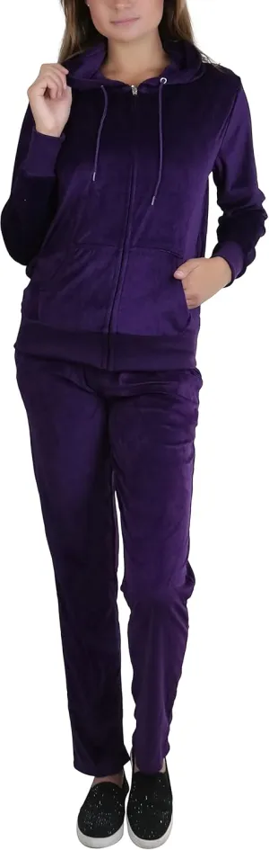 ToBeInStyle Women's Velour Tracksuit Zip-Up Hooded Jacket and Matching Pants