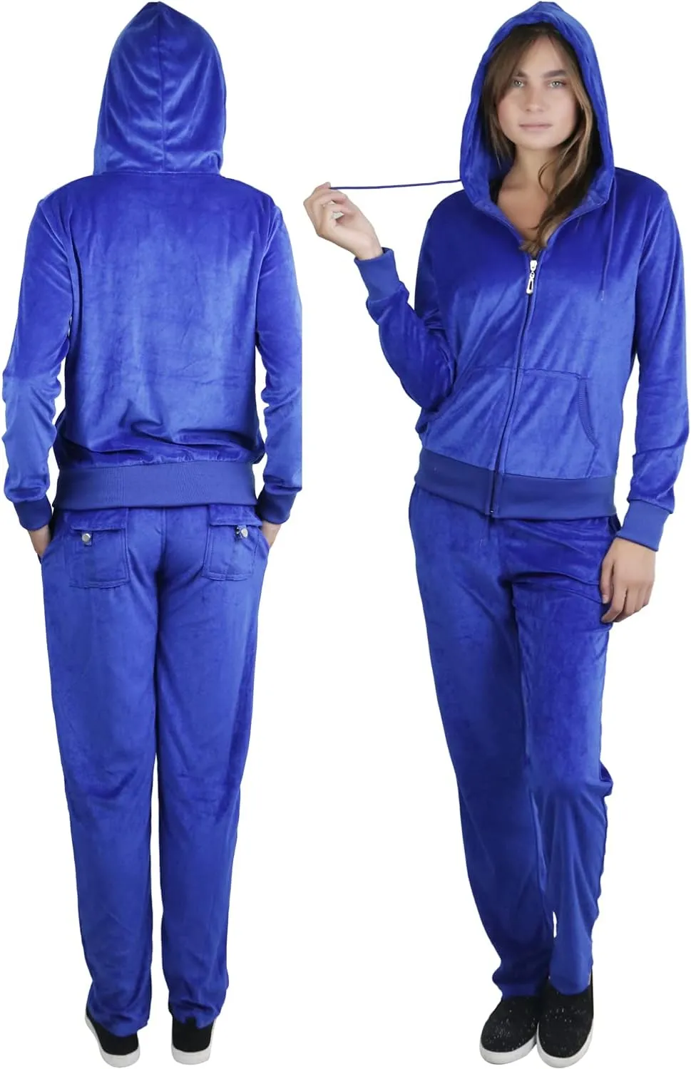 ToBeInStyle Women's Velour Tracksuit Zip-Up Hooded Jacket and Matching Pants