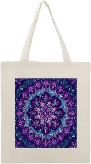 Tote Canvas Bag Purple And Blue Mandala Reusable Shoulder Tote Bag Abstract Flower for Shopping Gym