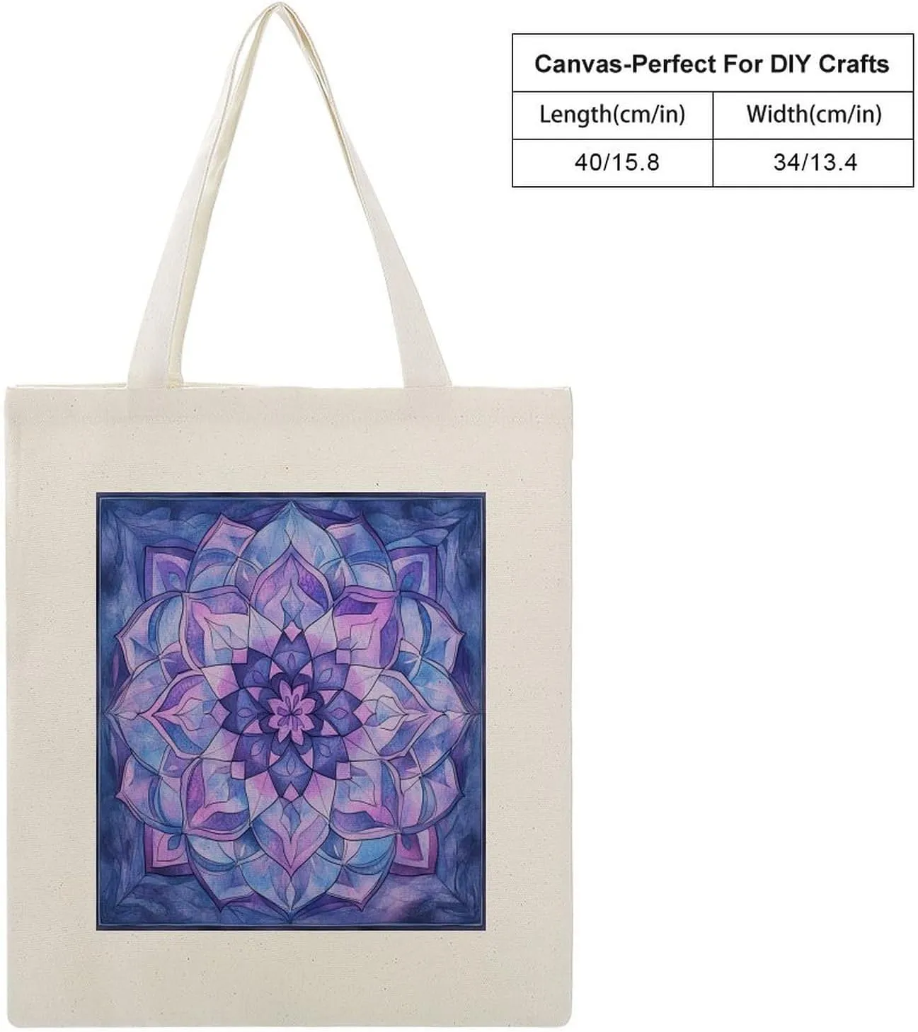 Tote Canvas Bag Purple And Blue Mandala Reusable Shoulder Tote Bag Abstract Flower for Shopping Gym